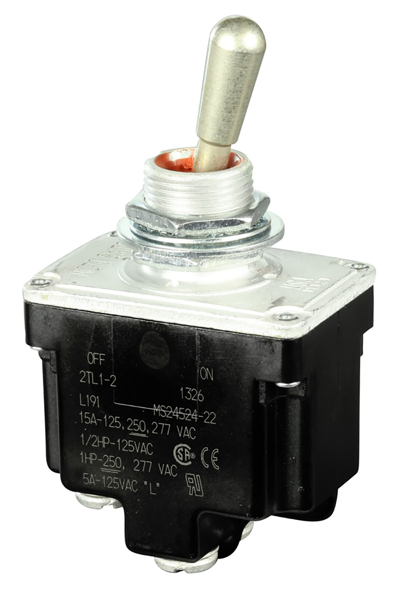 Honeywell Toggle Switch, Bushing Mount, On-(Off), DPST, Screw Terminal, 125V ac