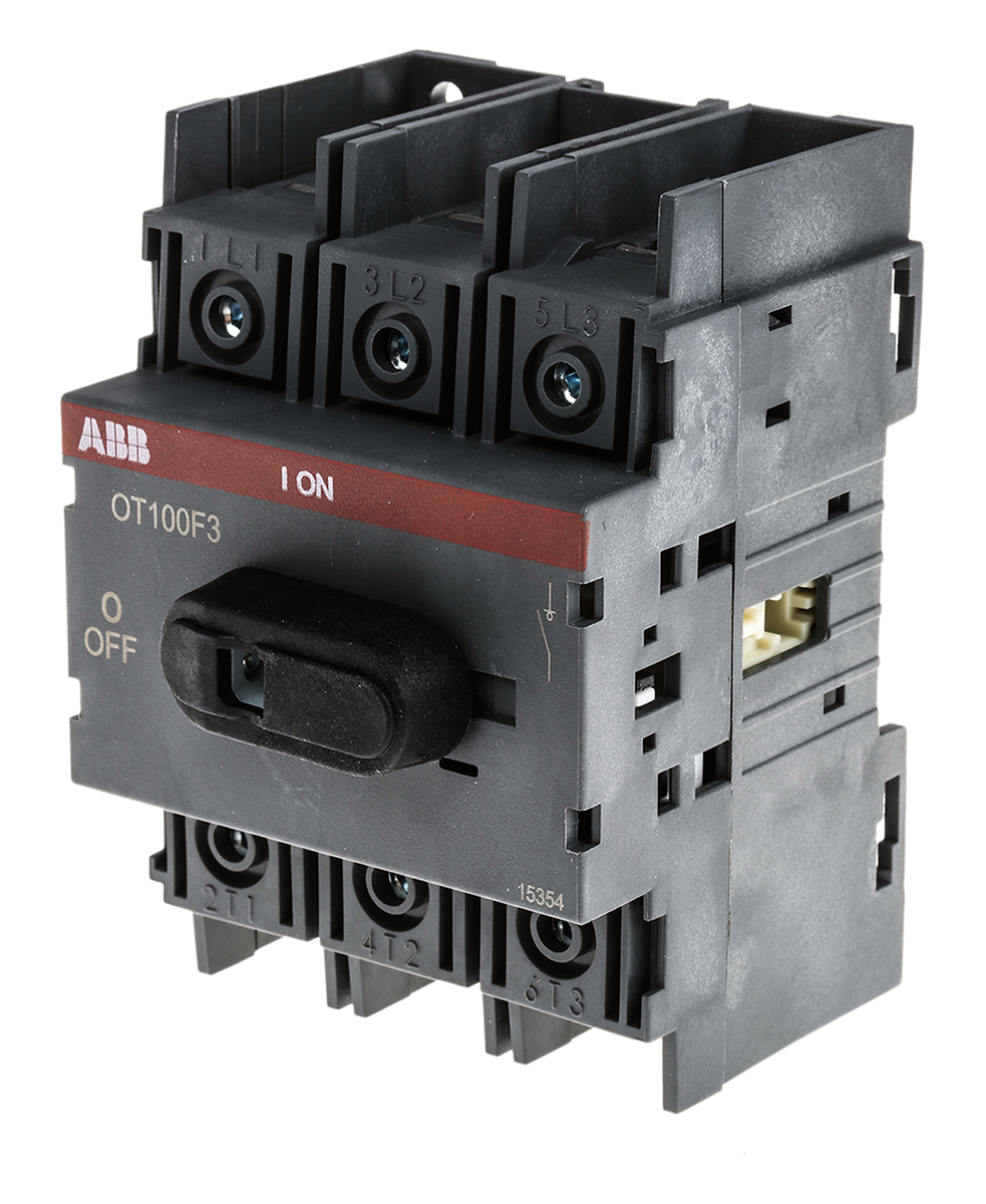 ABB 3P Pole DIN Rail Non Fused Isolator Switch - 100A Maximum Current, 37kW Power Rating, IP20