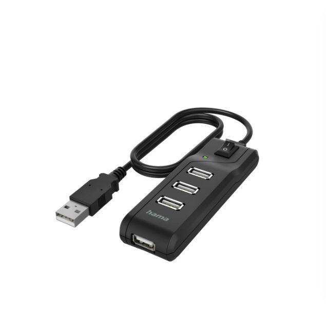 Hama 4 Port USB 2.0 USB A USB C Hub, USB Powered, 11.5 x 1.9 x 3.4cm