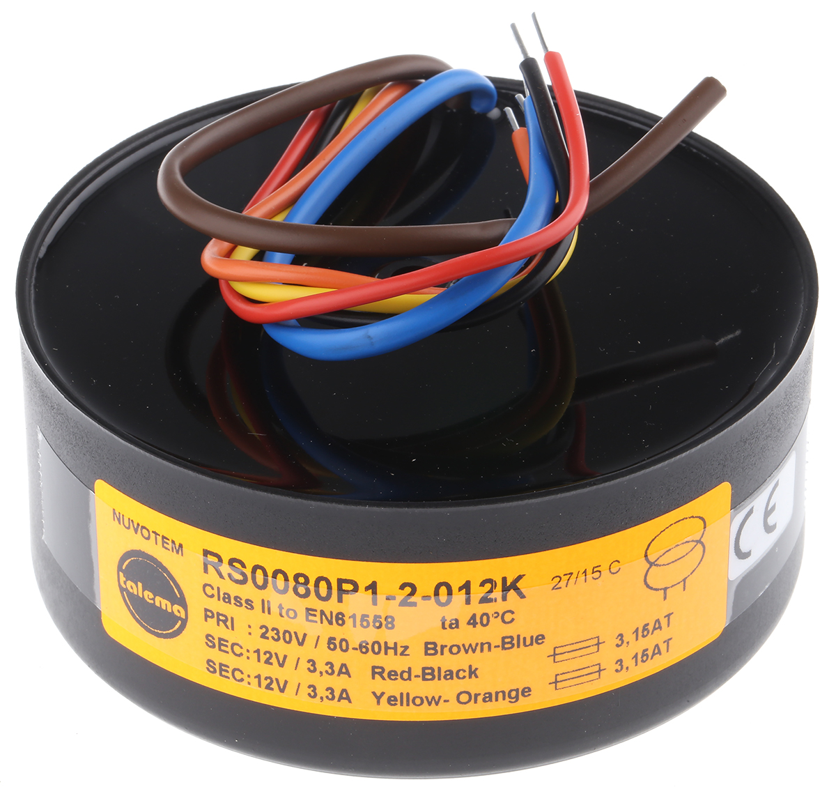 Nuvotem Talema 230V ac, 2 x 12V ac Toroidal Transformer, 80VA 2 Output