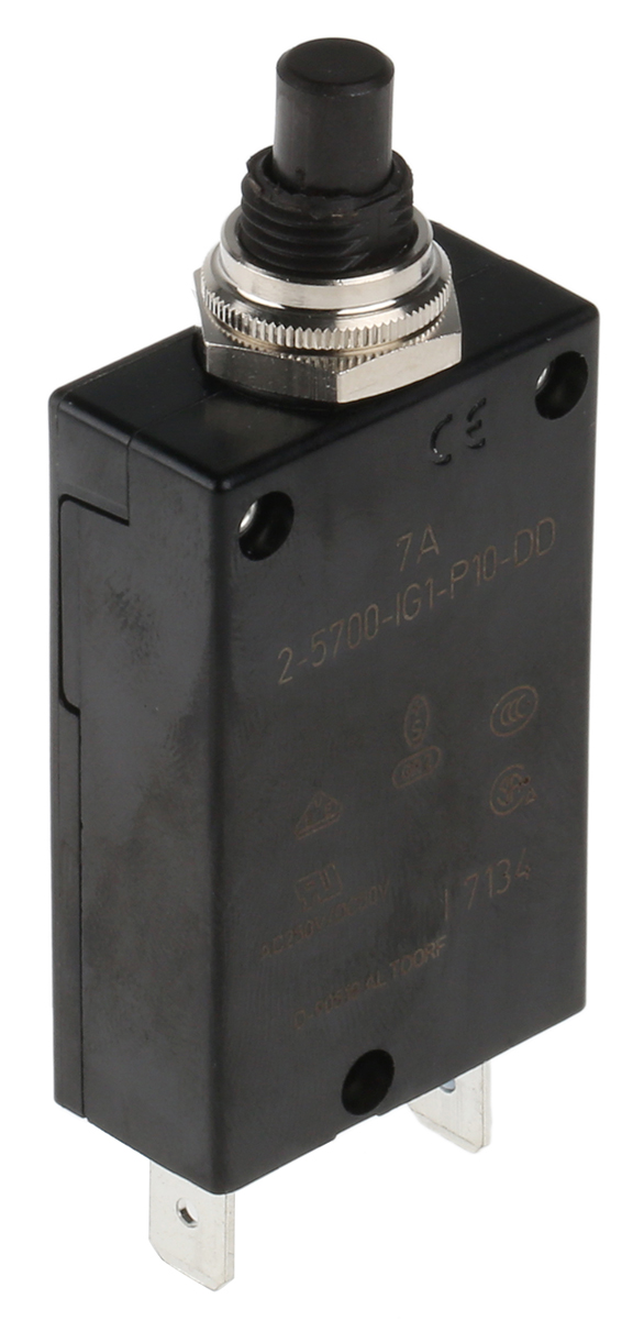 ETA Thermal Circuit Breaker - 2-5700  Single Pole 250V Voltage Rating Panel Mount, 7A Current Rating