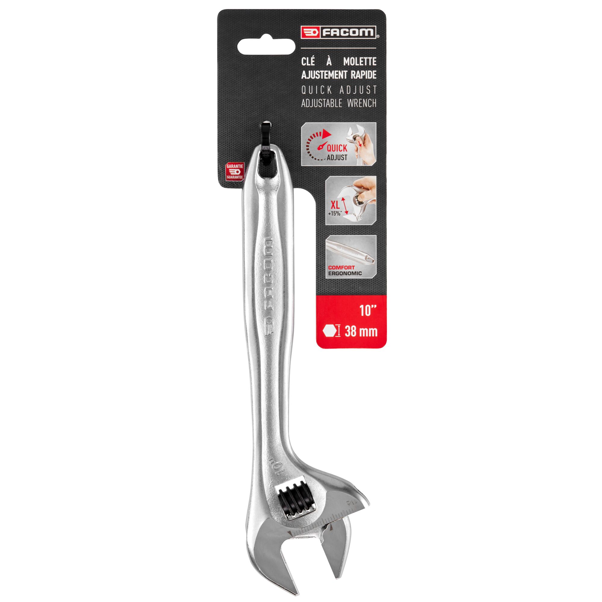 Facom Adjustable Spanner, 110 mm Overall, 38mm Jaw Capacity, Metal Handle