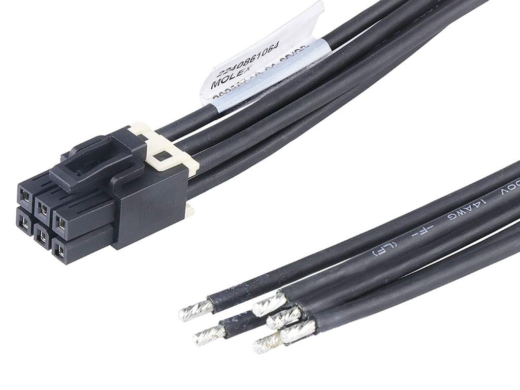 Molex 6 Way Female Crimped Terminal to 6 Way Male Pigtail Wire to Board Cable Assembly, 600mm
