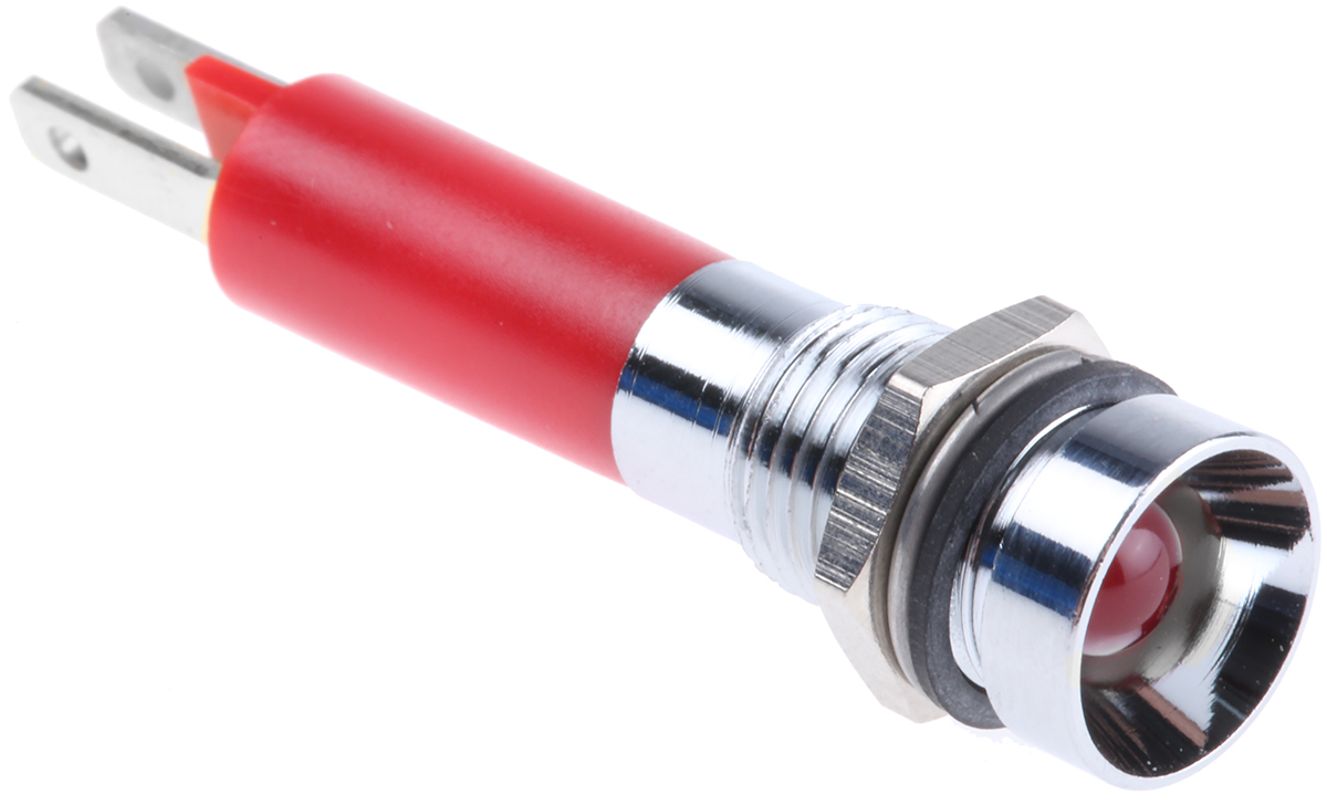 CML Innovative Technologies Red Panel Mount Indicator, 24V, 8mm Mounting Hole Size, Solder Tab Termination, IP67