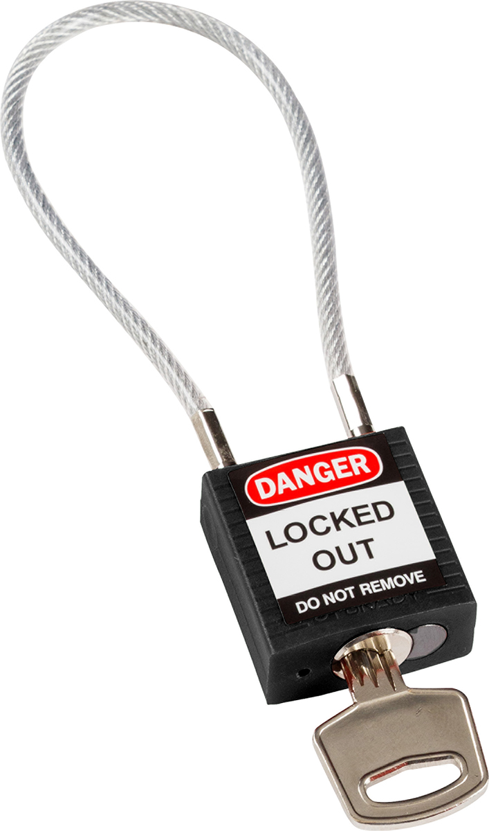 Brady Black 1-Lock Rugged Reinforced Nylon Body with Sheathed Steel Cable Keyed Padlocks & Safety Padlocks, 4.7mm