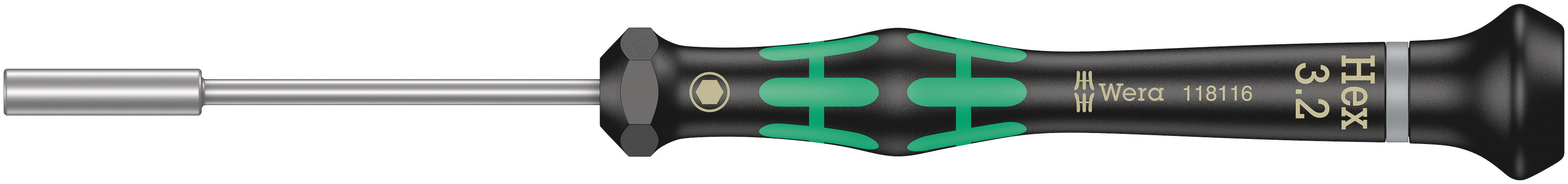 Wera Hexagon Nut Driver, 3.2 mm Tip, 60 mm Blade, 157 mm Overall