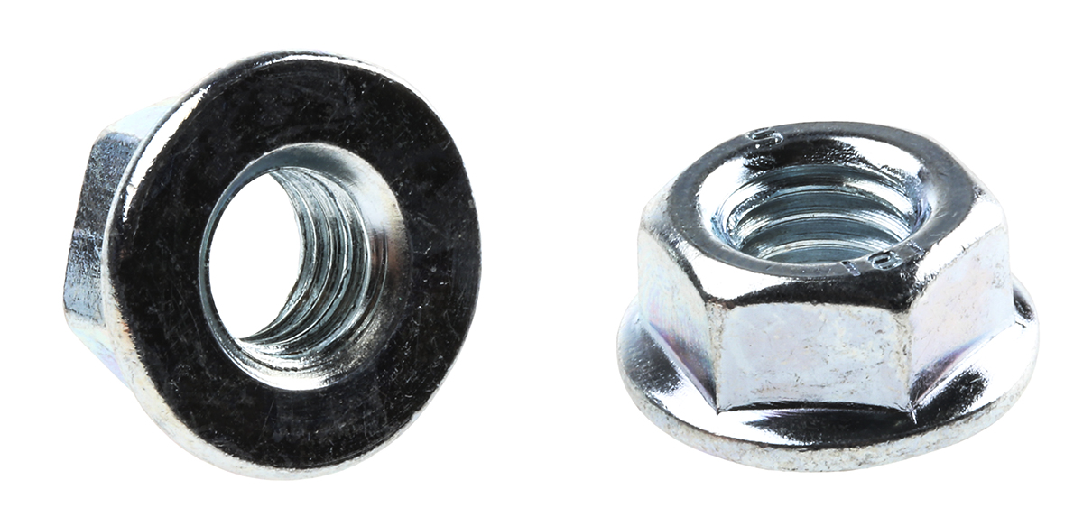 RS PRO, Bright Zinc Plated Steel Flanged Hex Nut, DIN 6923, M8