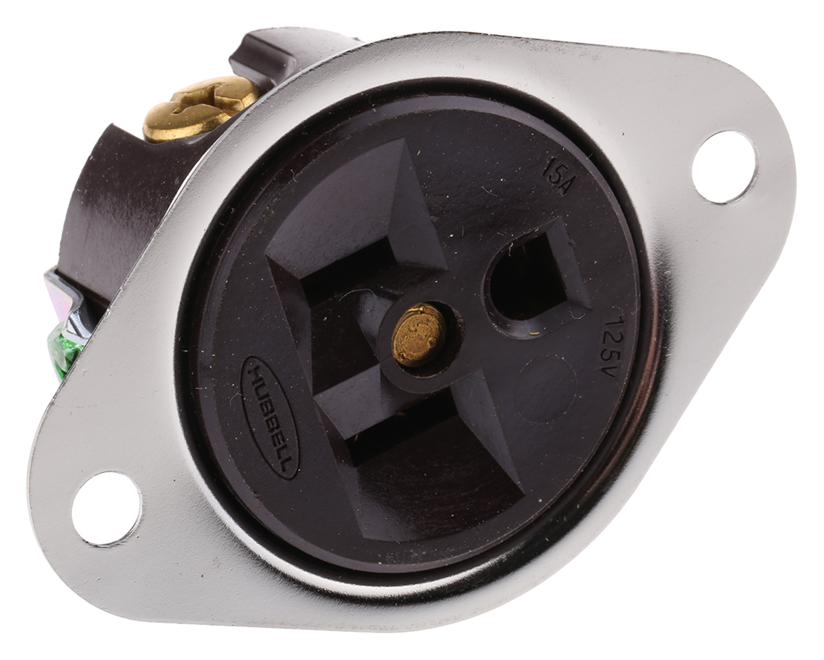Hubbell USA Mains Connector, 15A Brown, Panel Mount Phenolic, Steel Screw, 125 V