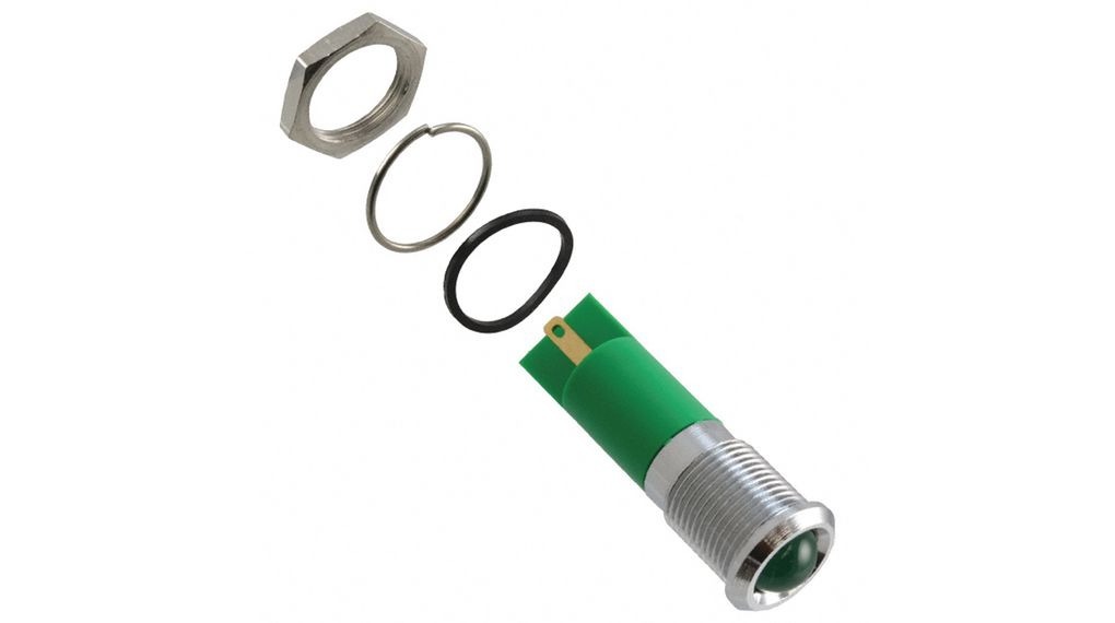 APEM Q14 Series Green Panel Mount Indicator, 12V dc, 14mm Mounting Hole Size, Faston, Solder Lug Termination, IP67