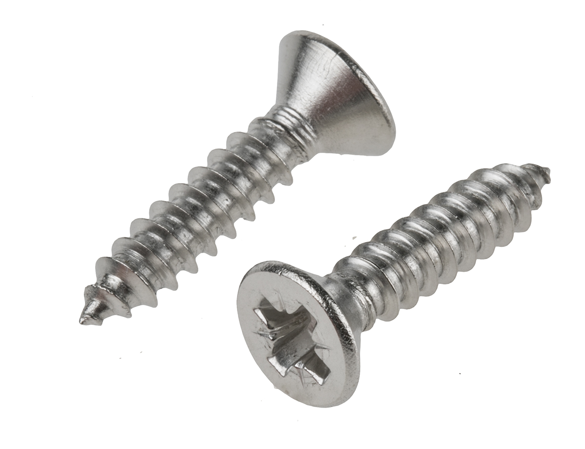RS PRO Plain Stainless Steel Countersunk Head Self Tapping Screw, N°12 x 1in Long 25mm Long