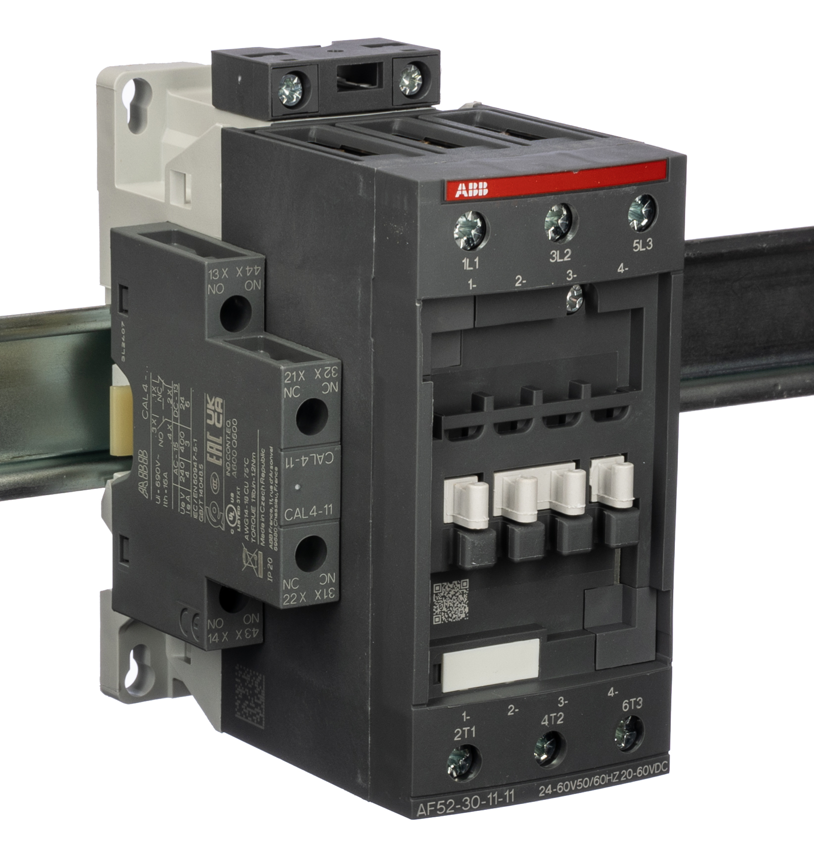 ABB AF52-30-11-11 AF Contactor, 24 V Coil, 3-Pole, 53 A, 30 kW, 4NO+1NC