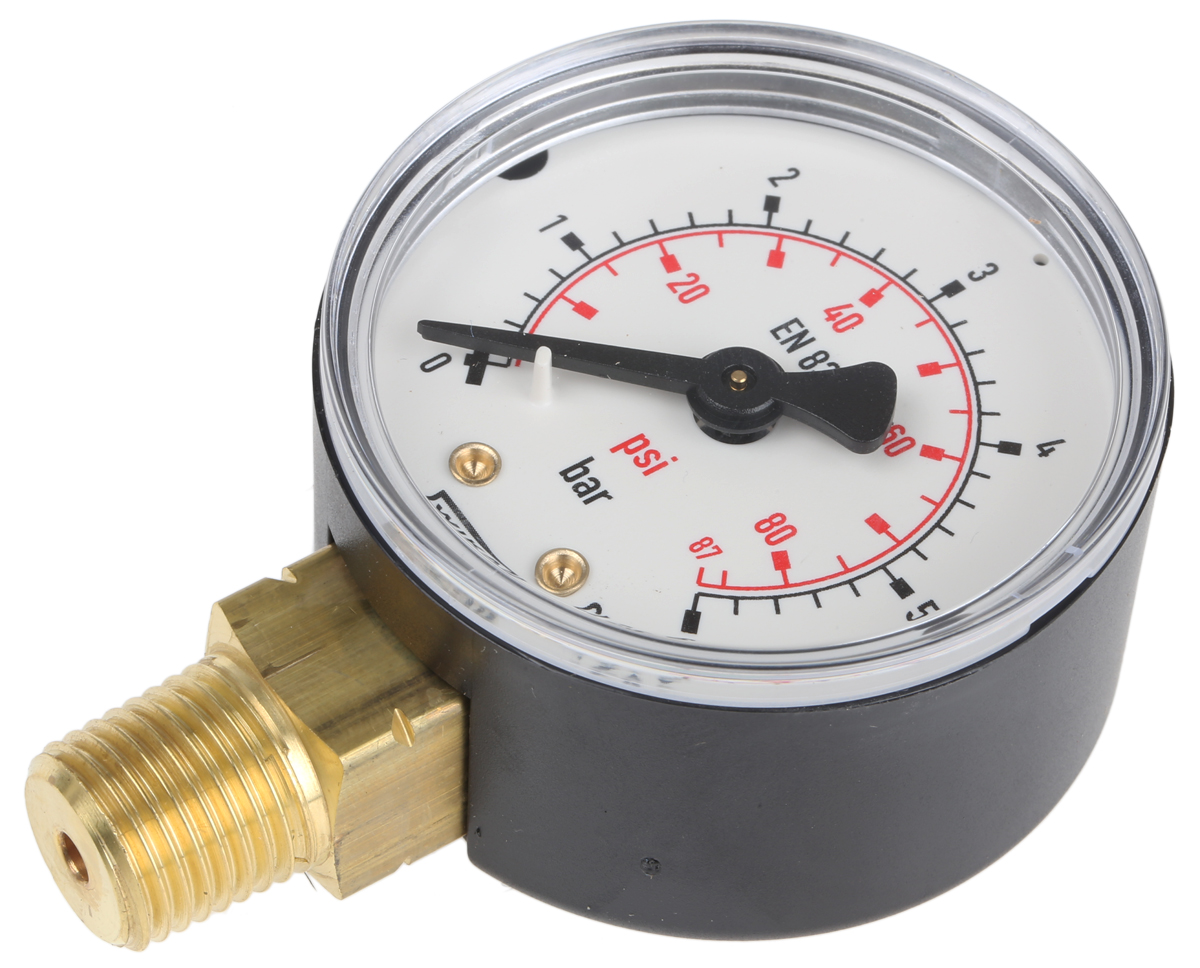 WIKA Analogue Pressure Gauge 6bar Bottom Entry 50mm Outside Diameter, UKAS