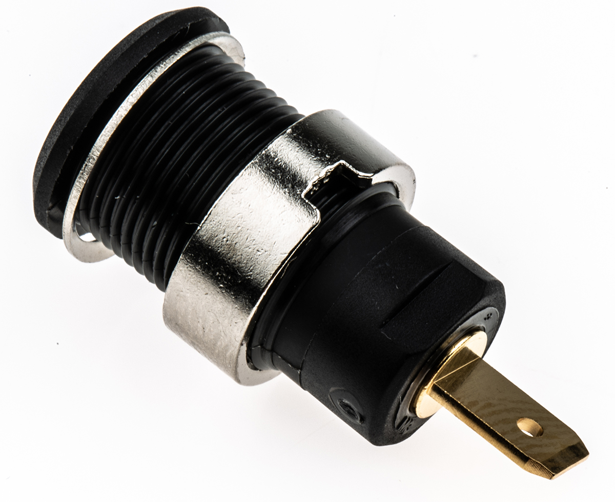 Staubli Black Female Banana Socket, 4 mm Connector, Tab Termination, 24A, 1000V, Gold Plating