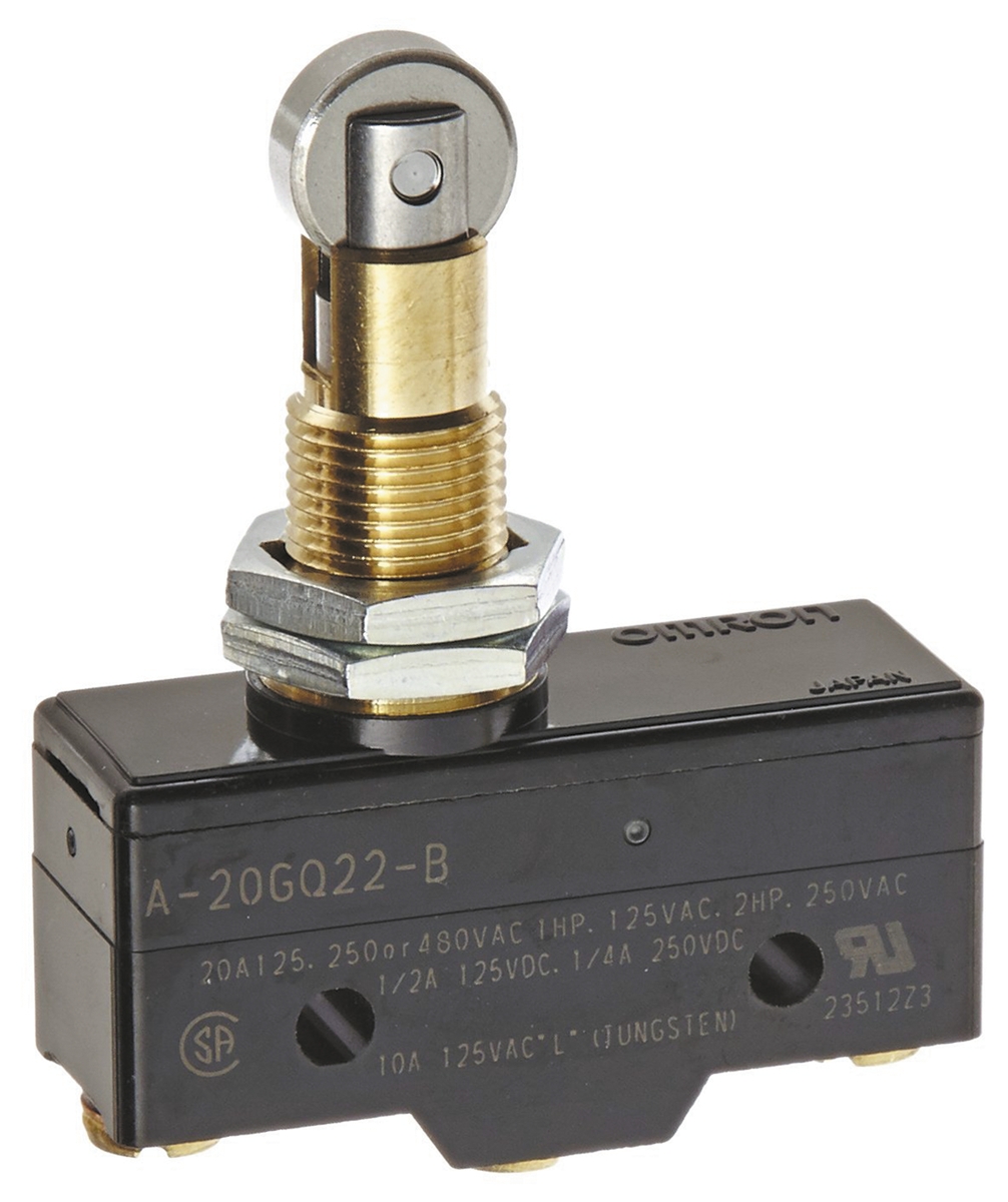 Omron Roller Plunger Limit Switch, NO/NC, IP00, SPDT, 500V ac Max, 20A Max