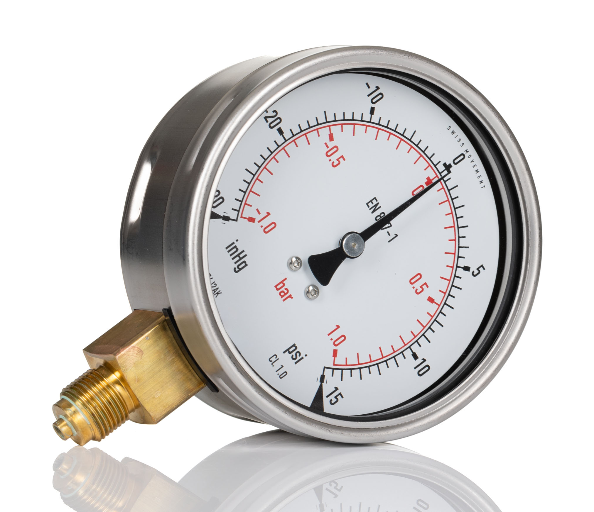 RS PRO G 3/8 Analogue Pressure Gauge 1bar Bottom Entry 100mm Outside Diameter