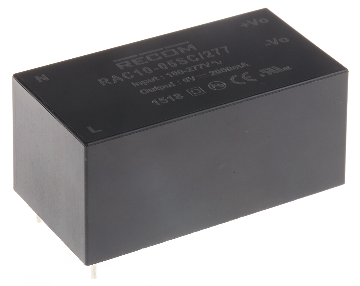 Recom Switching Power Supply, RAC10-05SC/277, 5V dc, 2A, 10W, 1 Output, 80 → 305V ac Input Voltage
