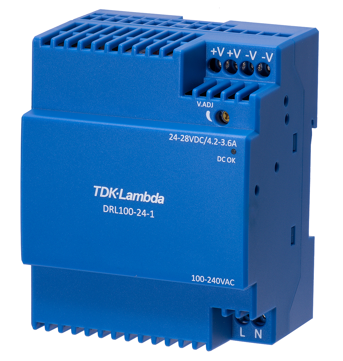 TDK-Lambda DRL-100 Switched Mode DIN Rail Power Supply, 85 → 264V ac ac Input, 24V dc dc Output, 4.2A Output,