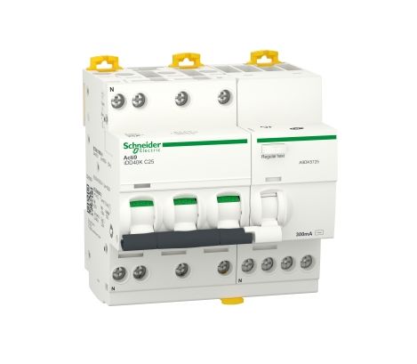 Schneider Electric RCBO, 25A Current Rating, 3P+N Poles, 300mA Trip Sensitivity, Type C, Acti9 Range