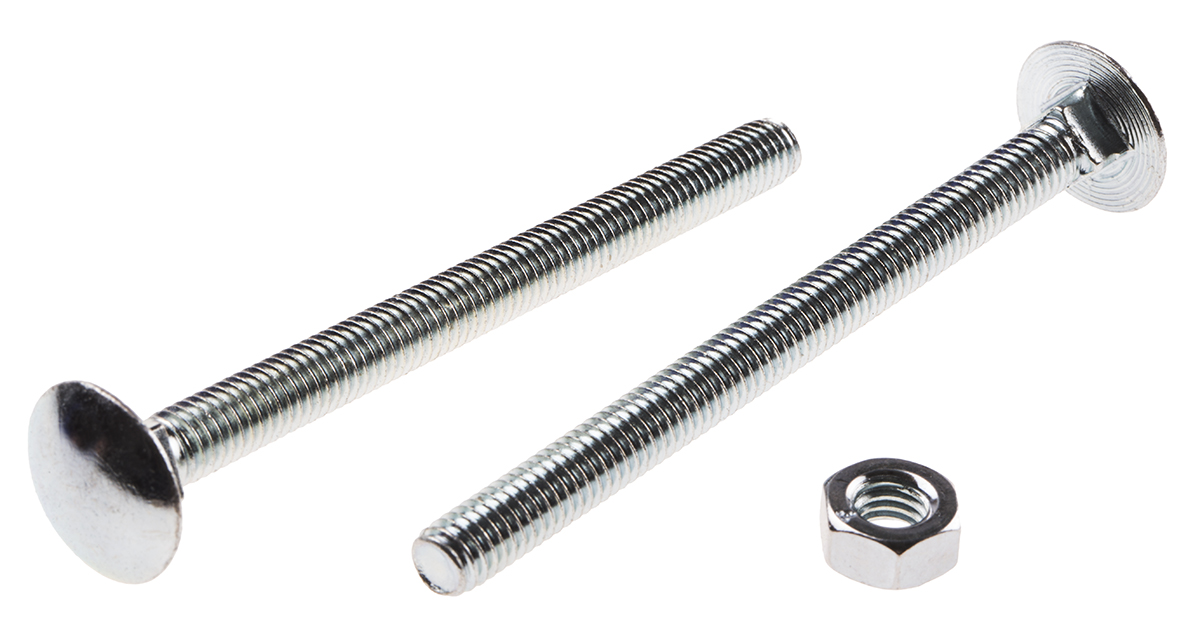 Bright Zinc Plated Steel Coach Bolt, M6 x 75mm