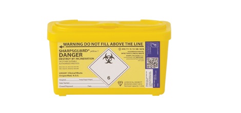 RS PRO 1L Yellow Snap-On Polypropylene Sharps Disposal Bin