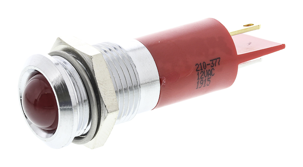 RS PRO Red Panel Mount Indicator, 12V ac, 14mm Mounting Hole Size, Solder Tab Termination