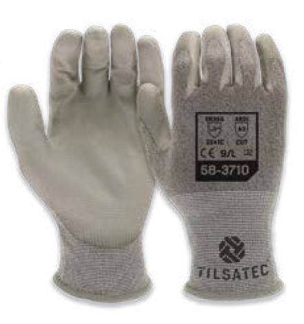Tilsatec Black, Grey Polyamide, Polyethylene Terephthalate, Spandex, Steel Glove, Size 10, Polyurethane Coating