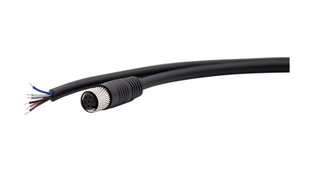 RND Female 6 way Straight M8 to Free End Cable Connector Cable, 5 m