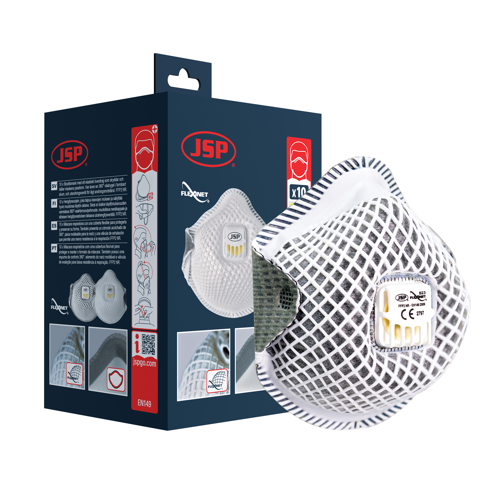 JSP BER152-201-A00 Series Disposable Respirator for General Purpose Protection, FFP2, Valved, Moulded 10Box per Package