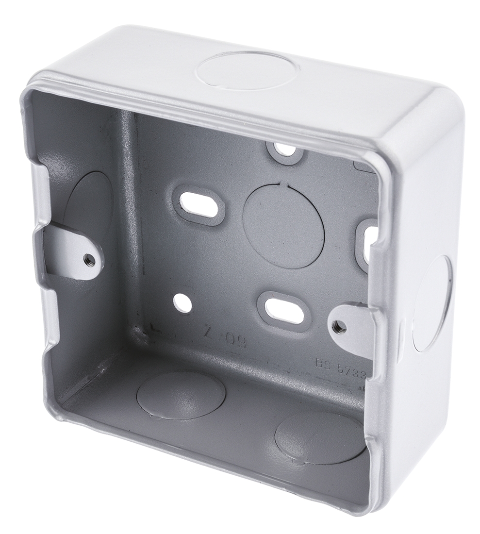 MK Electric Metalclad Silver Aluminium Back Box, BS, IP20, 1 Gangs, 86 x 86 x 38mm