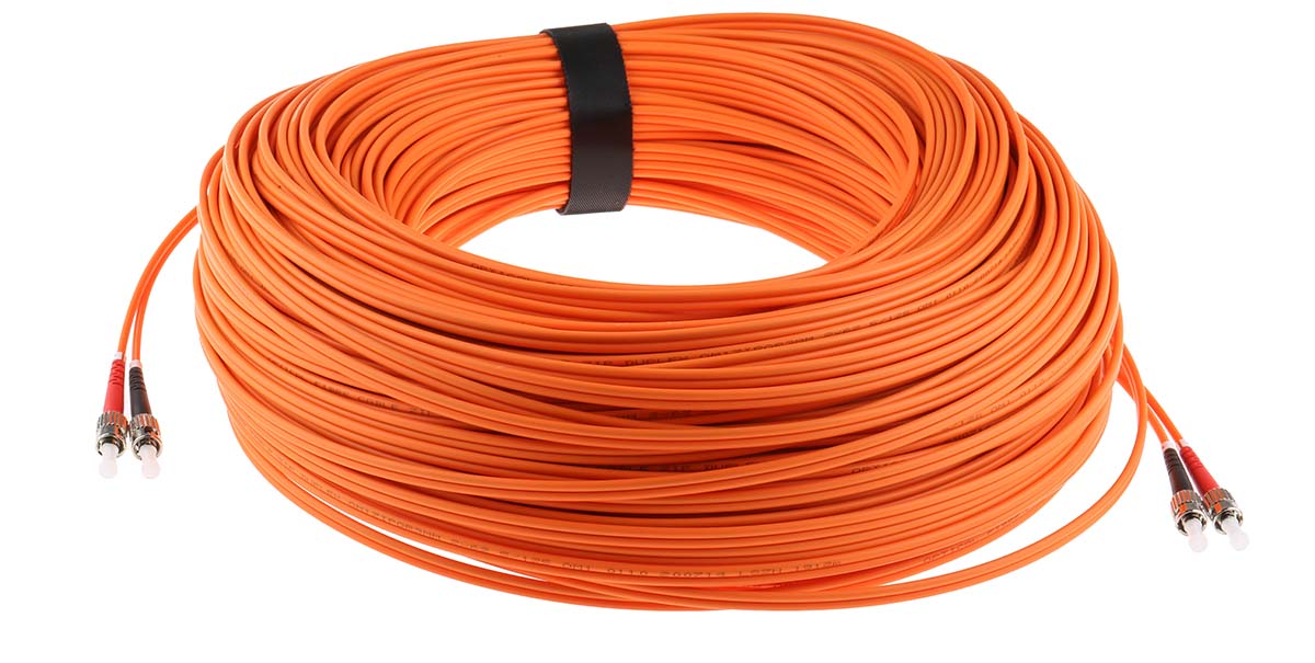 RS PRO ST to ST Duplex Multi Mode OM1 Fibre Optic Cable, 62.5/125μm, Orange, 100m