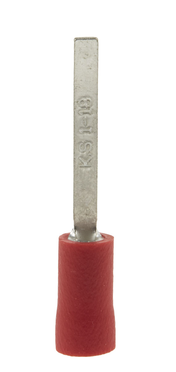 RS PRO Insulated Crimp Blade Terminal 18mm Blade Length, 0.5mm² to 1.5mm², 22AWG to 16AWG, Red