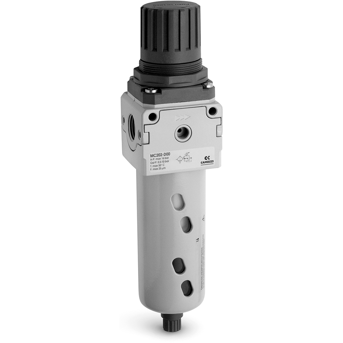 Camozzi MC Filter Regulator, 25μm, G 1/4, Manual, Semi Automatic, 10 bar, MC104-D00