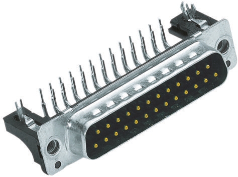 HARTING 37 Way Right Angle Through Hole D-sub Connector Plug, 2.76mm Pitch, with 4-40 UNC Threaded Inserts, Boardlocks