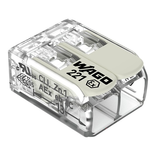 WAGO 221 Series Connector, 2-Way, 37A, 20 → 10 AWG Wire, Cage Clamp Termination