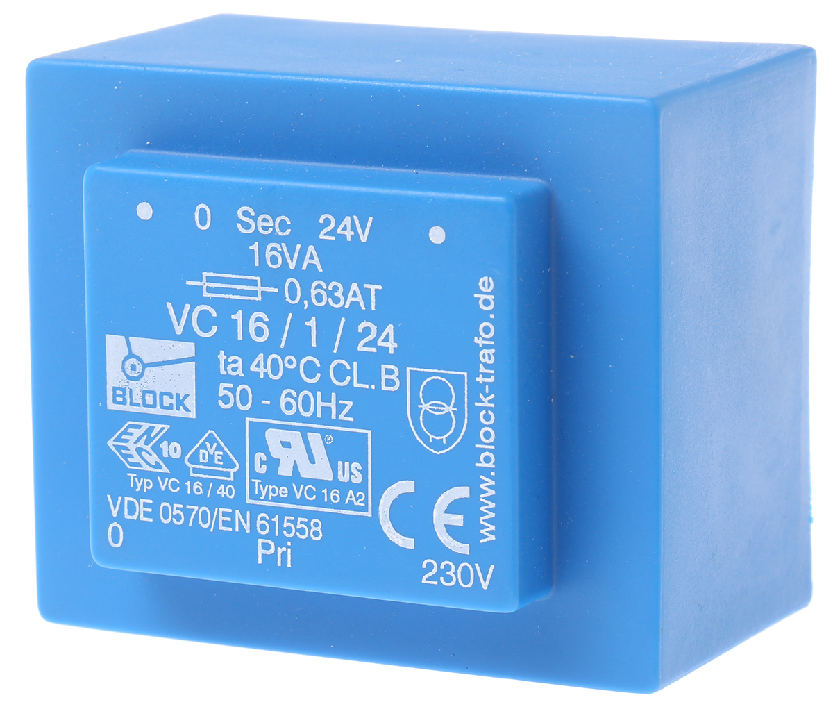 Block 24V ac 1 Output Through Hole PCB Transformer, 16VA