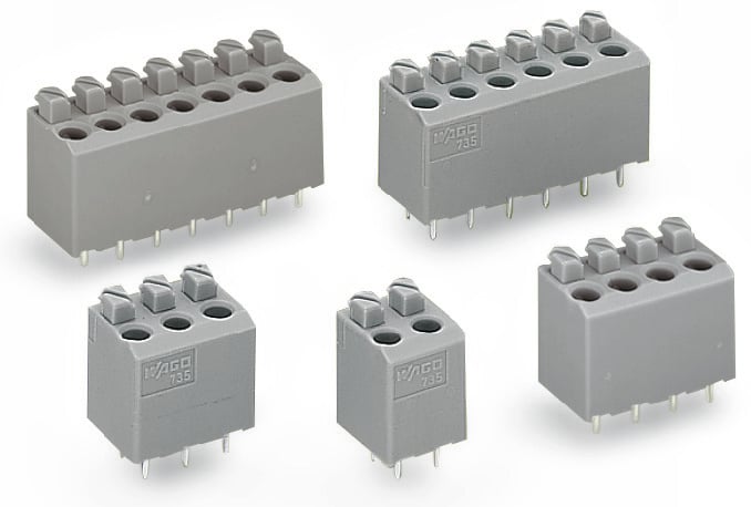 WAGO 735 Series PCB Terminal Block, 2-Contact, 5mm Pitch, Through Hole Mount, 1-Row, Push Wire Termination