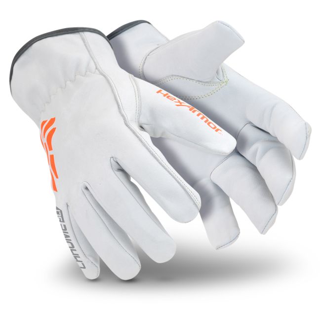 Hexarmor White Leather Work Gloves, Size 8