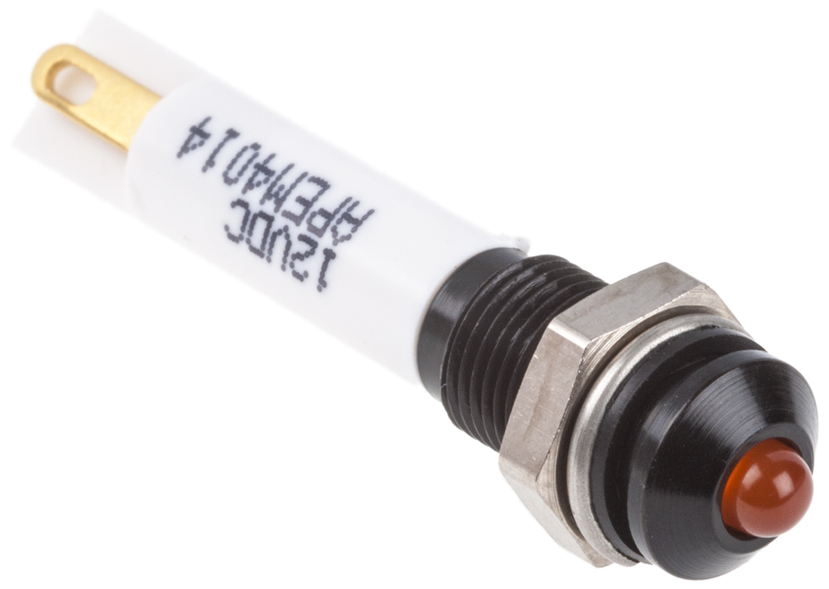 RS PRO Orange Panel Mount Indicator, 21.6 → 26.4V dc, 6mm Mounting Hole Size, IP67