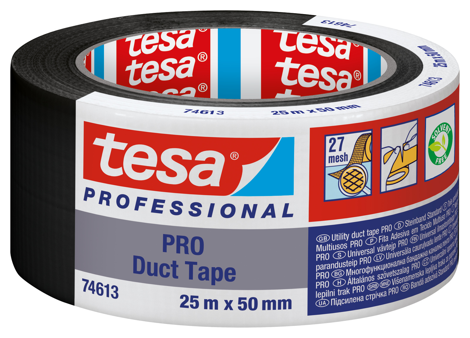 Tesa Tesa PRO 74613 Duct Tape 74613-00000-15 Duct Tape, 25m x 50mm, Black