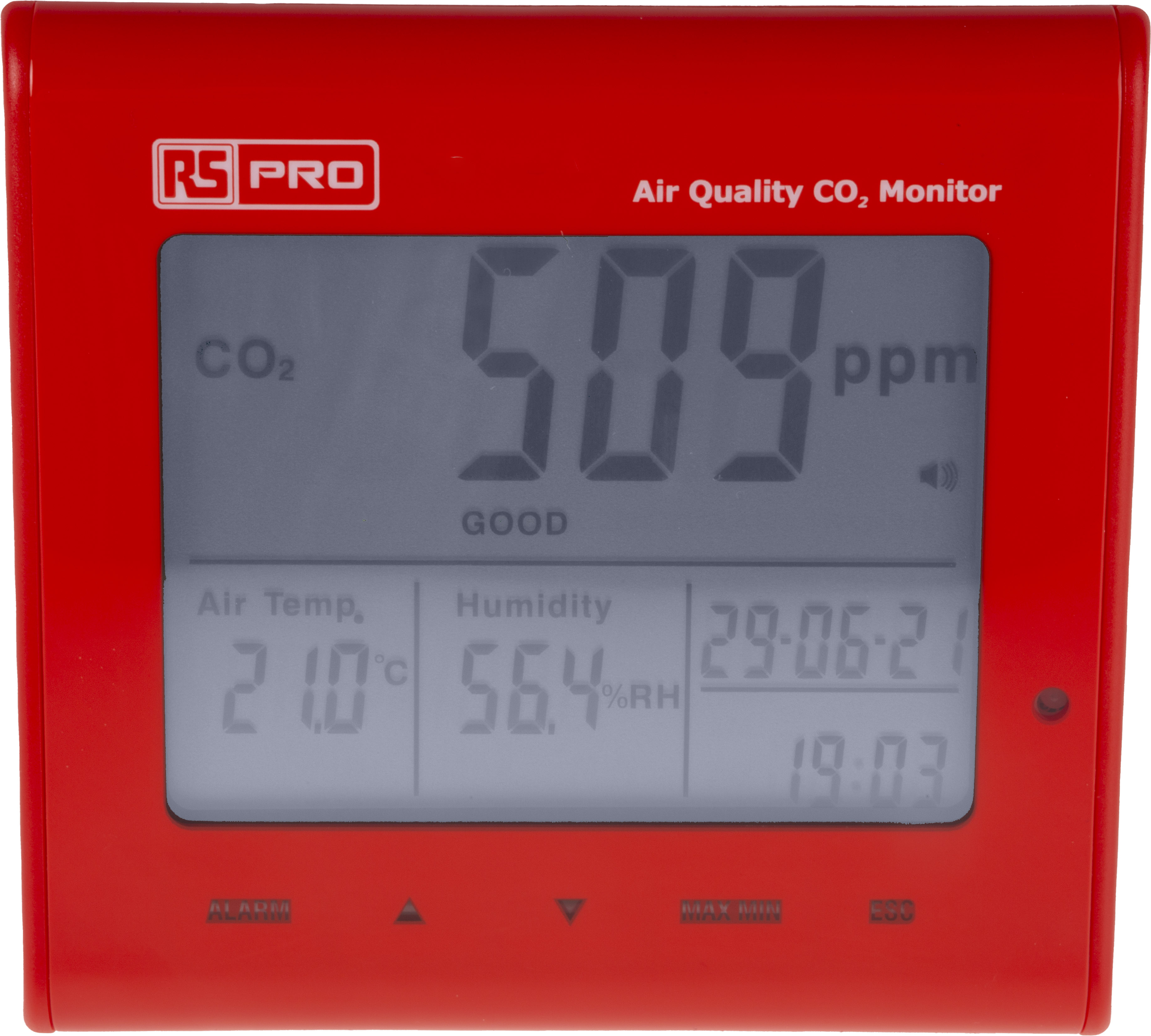 RS PRO DT-802D Data Logging Air Quality Monitor for CO2, Humidity, Temperature, +50°C Max, 90%RH Max, Battery,