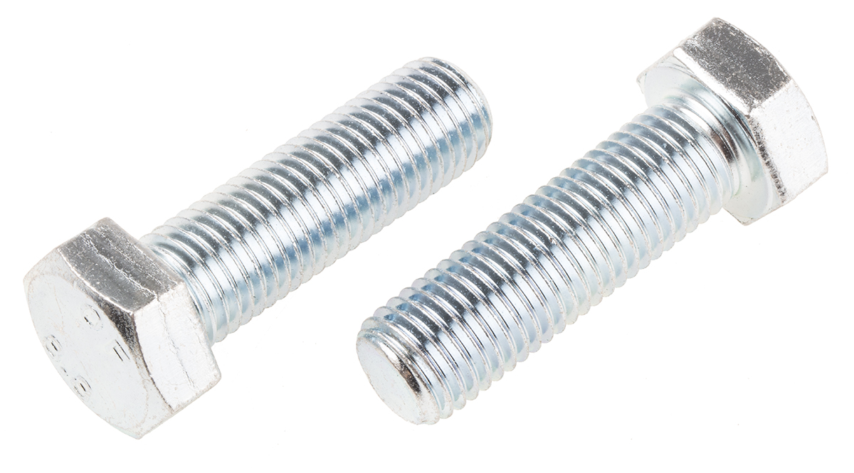 RS PRO Bright Zinc Plated Steel, Hex Bolt, M20 x 65mm