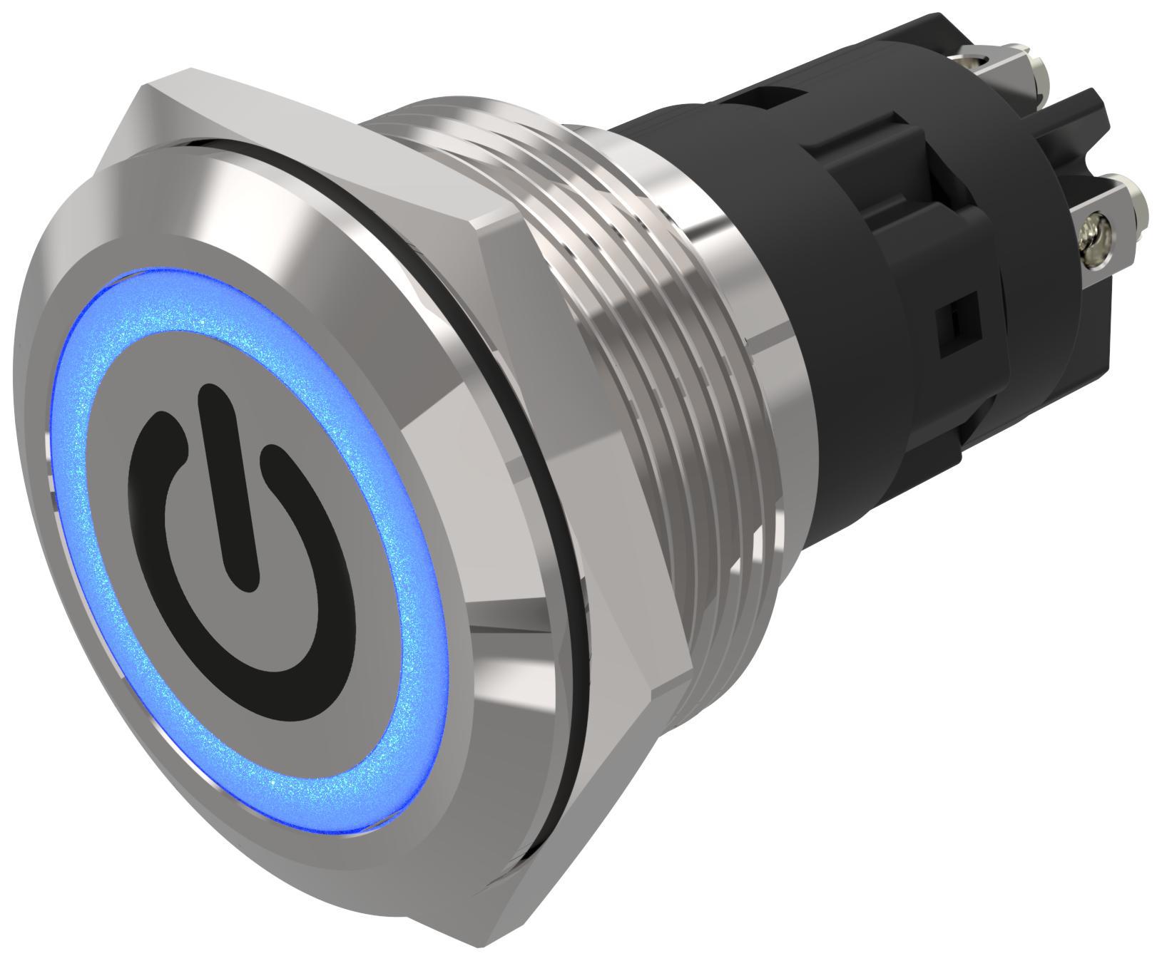EAO 82 Series Illuminated Illuminated Push Button Switch, Latching, Panel Mount, 22.3mm Cutout, SPDT, Blue LED, 240V,