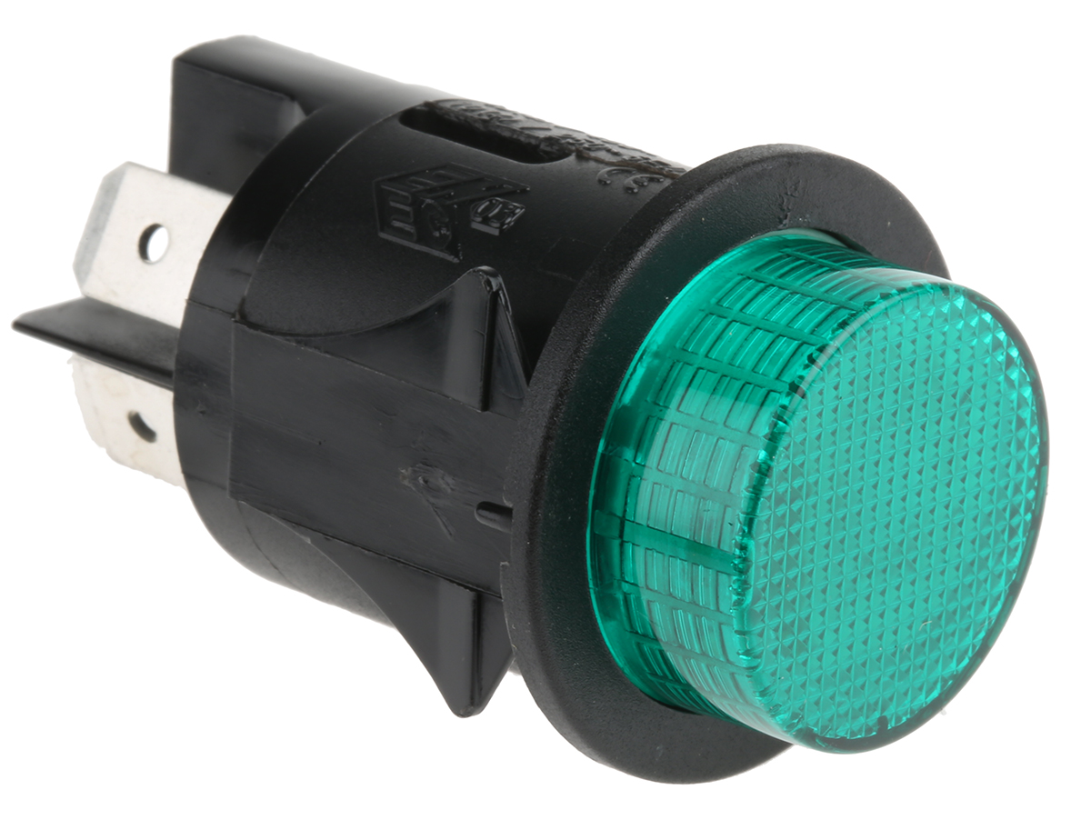 Molveno Illuminated Push Button Switch, Latching, Panel Mount, 25mm Cutout, DPST, Green LED