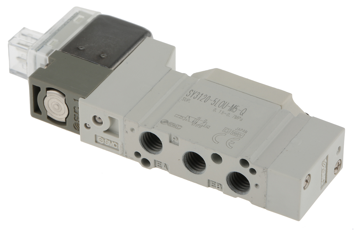 SMC 5/2 Pneumatic Solenoid Valve - Solenoid/Pilot Metric M5 SY3000 Series 24V dc