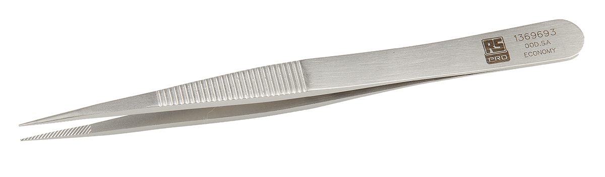 RS PRO 120 mm, Stainless Steel, Serrated, Tweezers