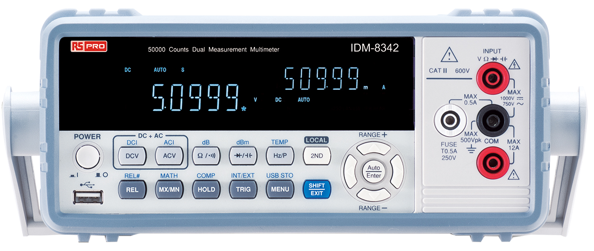 RS PRO IDM8342 Bench Digital Multimeter, True RMS, 10A ac Max, 10A dc Max, 750V ac Max - RS Calibrated