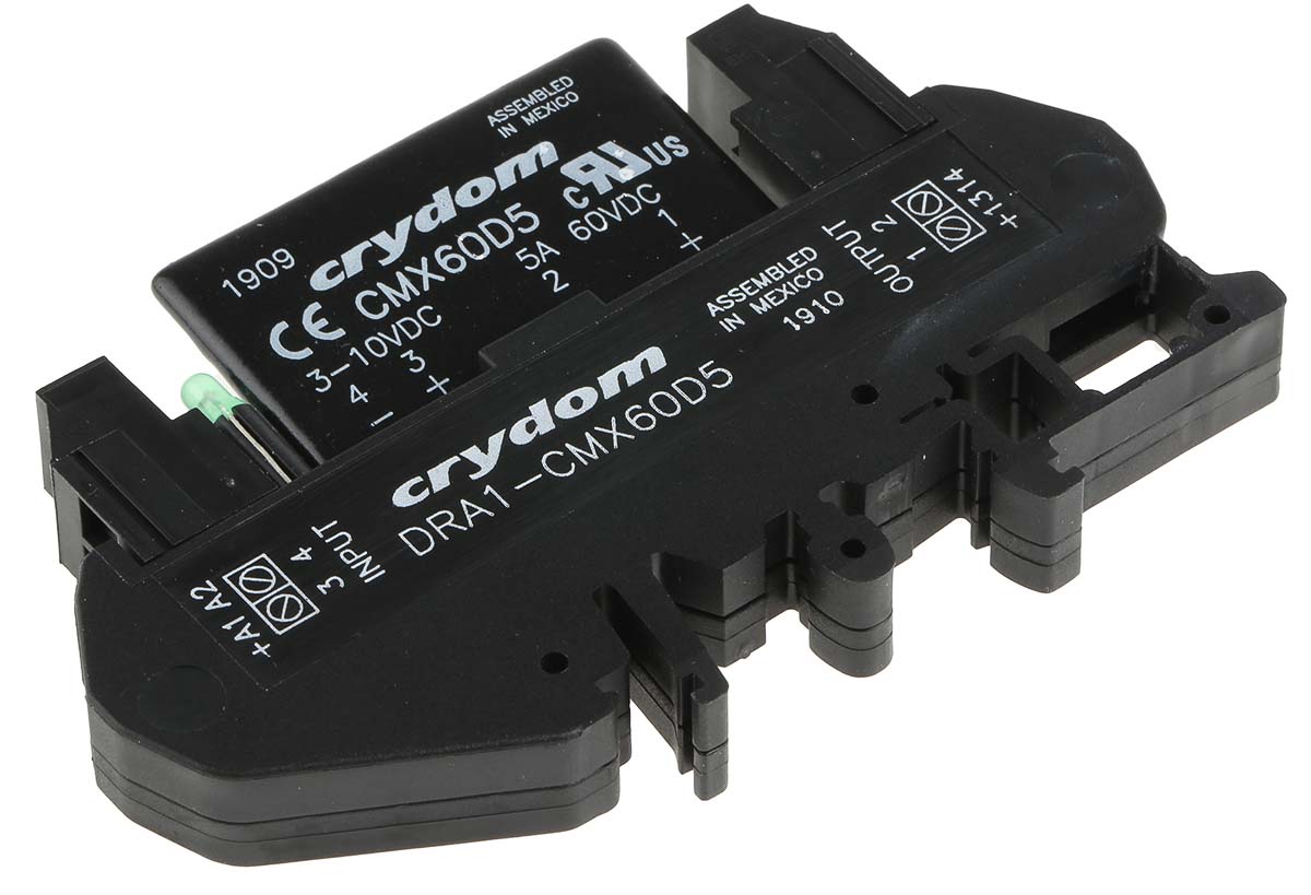 Sensata Crydom DRA1 CMX Series Solid State Interface Relay, 10 V dc Control, 5 A Load, DIN Rail Mount