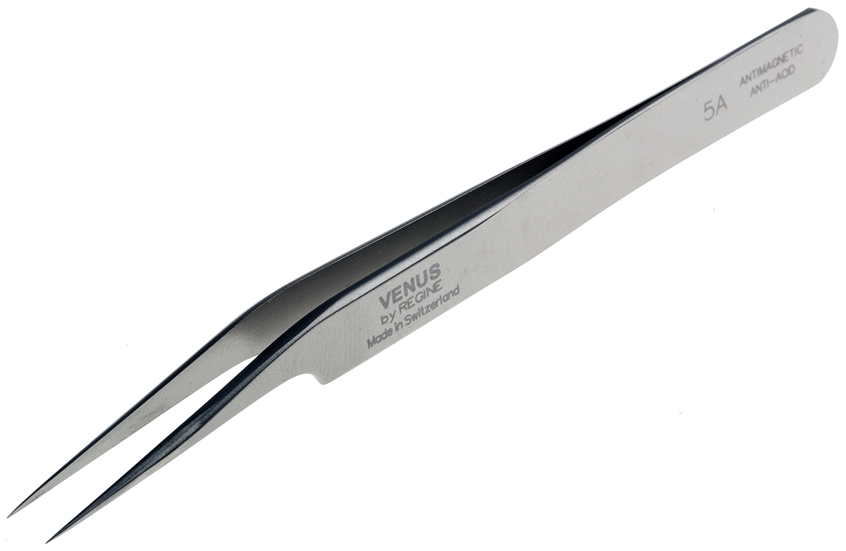 RS PRO 115 mm, Stainless Steel, Oblique, Tweezers