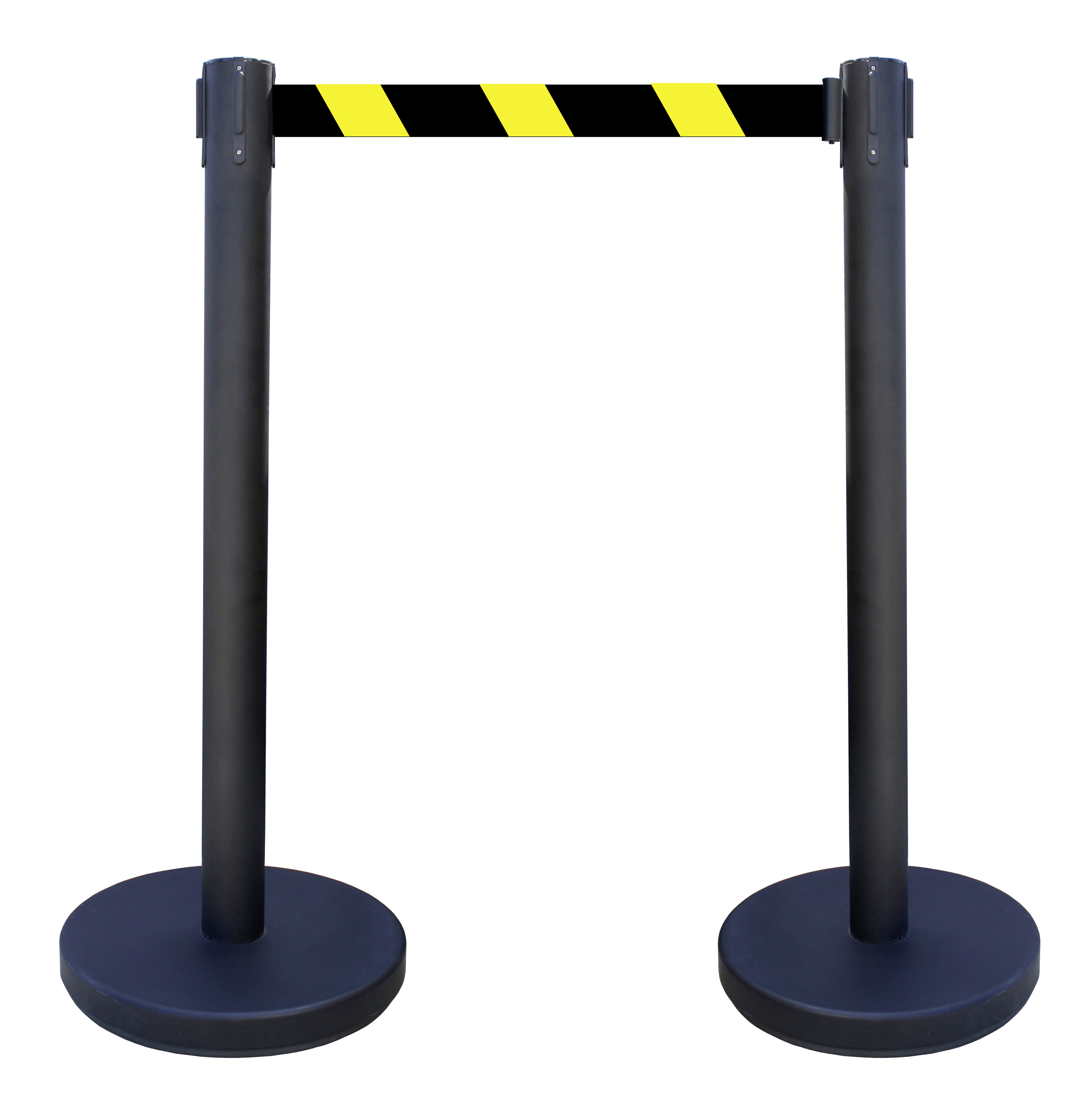 Viso Black Steel Retractable Barrier, 2m, Black, Yellow Tape