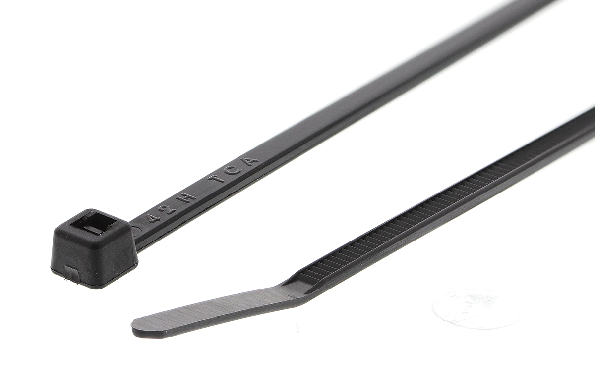 HellermannTyton Cable Tie, Inside Serrated, 145mm x 2.5 mm, Black Polyamide 6.6 (PA66), Pk-100